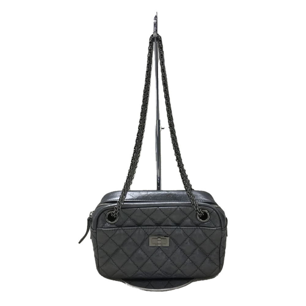 Chanel Leather Chain Silver Shoulder Bag Black